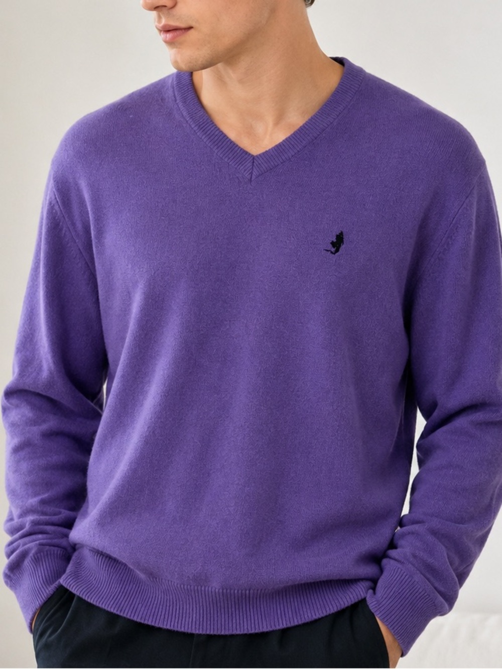 MCS Marlboro Classics Purple V-Neck Cashmere Angora Blend Sweater Men’s Large